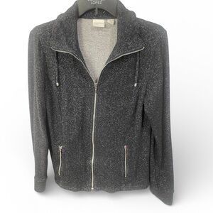 Zenergy by Chico’s Women's full zip black jacket w/ silver metallic thread, sz M